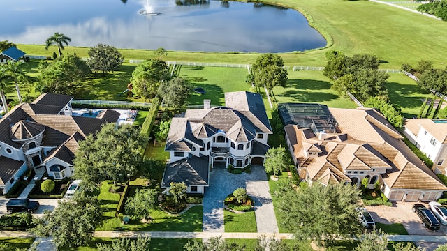 aerial view featuring a water view