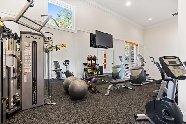 gym featuring ornamental molding