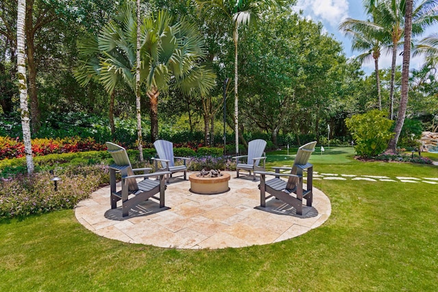 view of patio featuring a fire pit