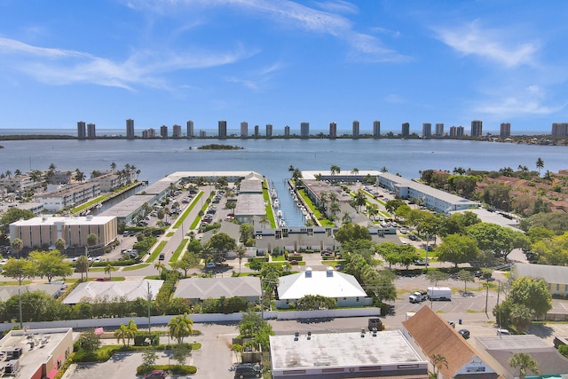 aerial view featuring a water view