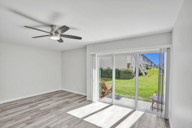 unfurnished room with light hardwood / wood-style floors and ceiling fan