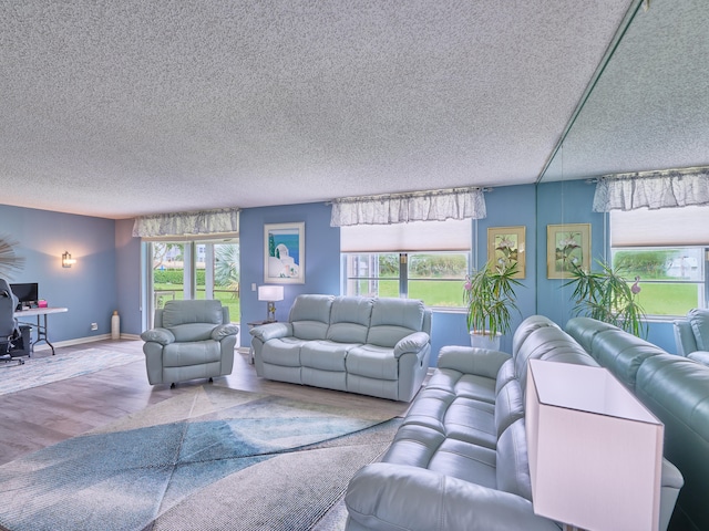 living room featuring a textured ceiling