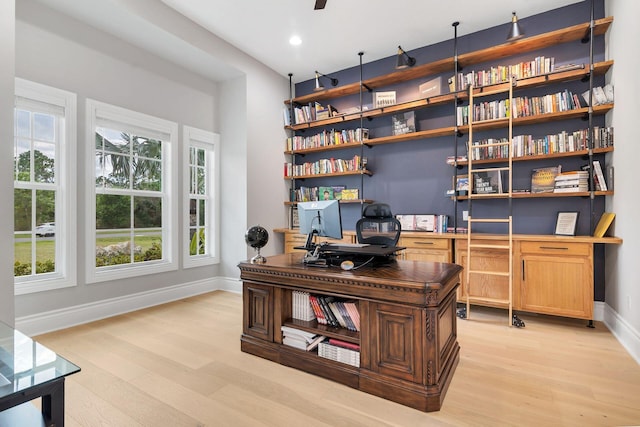 home office featuring light wood-type flooring and a wealth of natural light