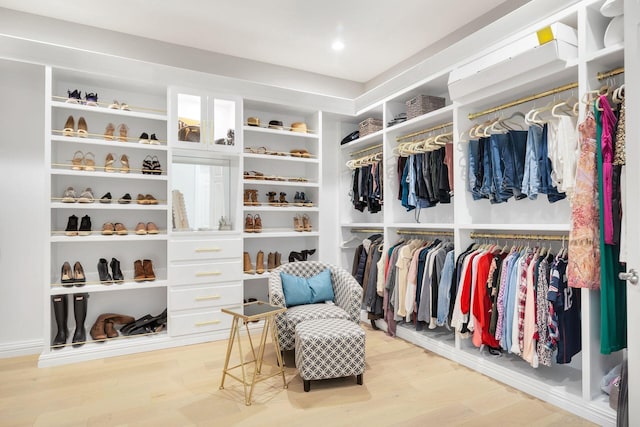 walk in closet with hardwood / wood-style floors