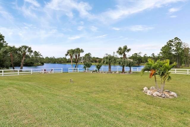 view of yard with a water view