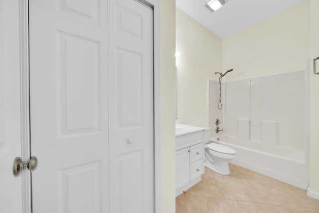 full bathroom featuring toilet, shower / washtub combination, vanity, and tile patterned flooring