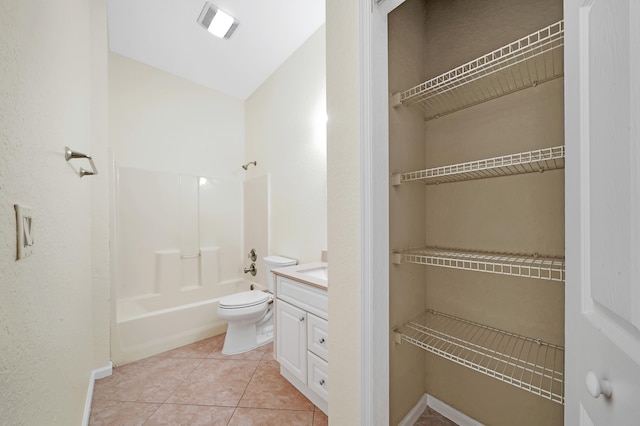 full bathroom with vanity, toilet, shower / bathing tub combination, and tile patterned floors