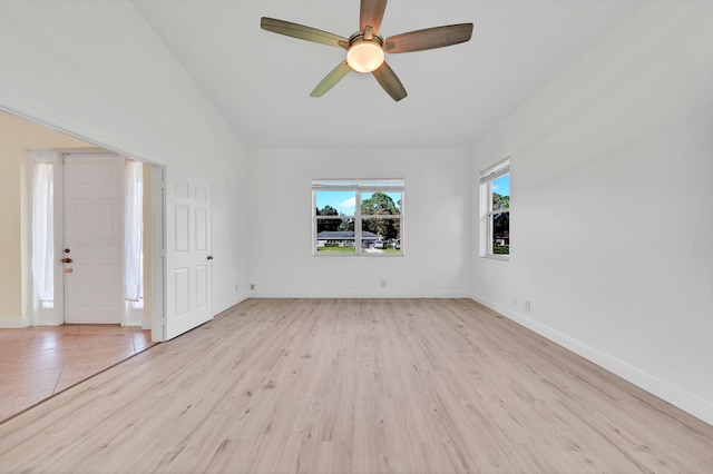 unfurnished living room with light hardwood / wood-style floors and ceiling fan