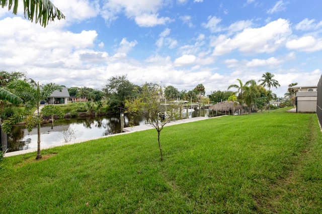 view of yard with a water view