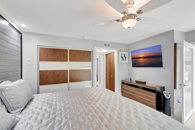 bedroom with a closet and ceiling fan