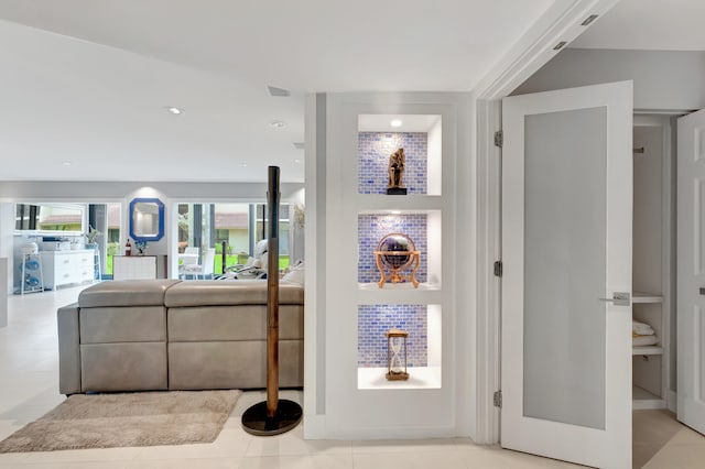 living room with light tile patterned floors