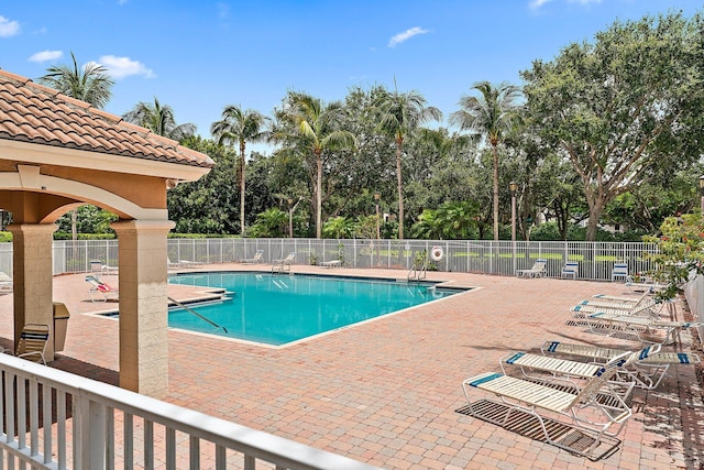 view of swimming pool with a patio