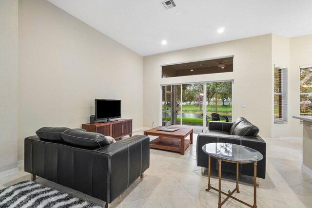 living room with light tile patterned floors