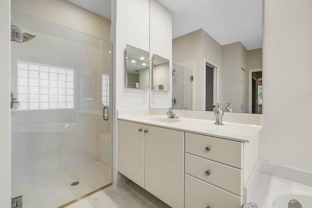 9587 Positano Way, Lake Worth, FL 33467 - full bathroom featuring a shower stall, vanity, tile patterned flooring, and a bath