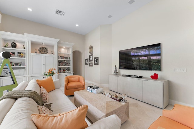 living room featuring light tile patterned floors