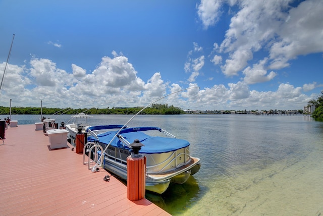 view of dock with a water view