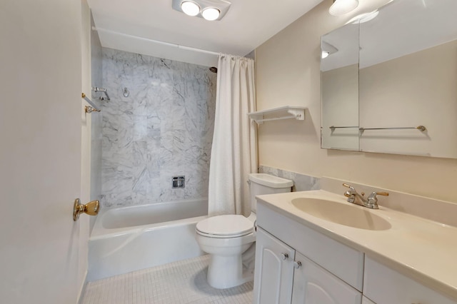 full bathroom with vanity, toilet, tile patterned flooring, and shower / bath combo