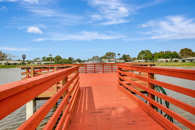 view of dock with a water view