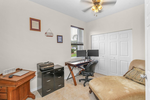 office area with ceiling fan