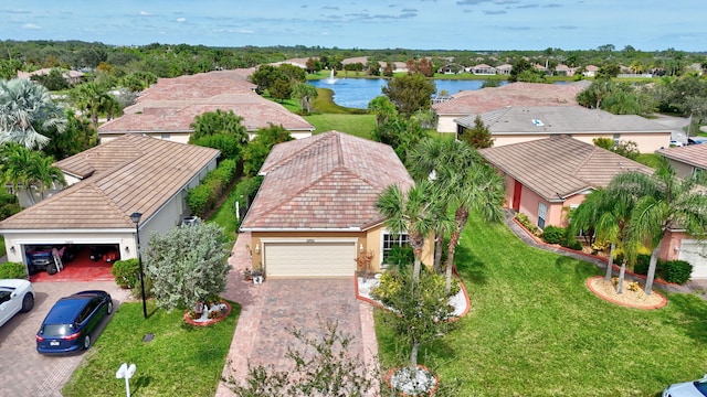 aerial view with a water view