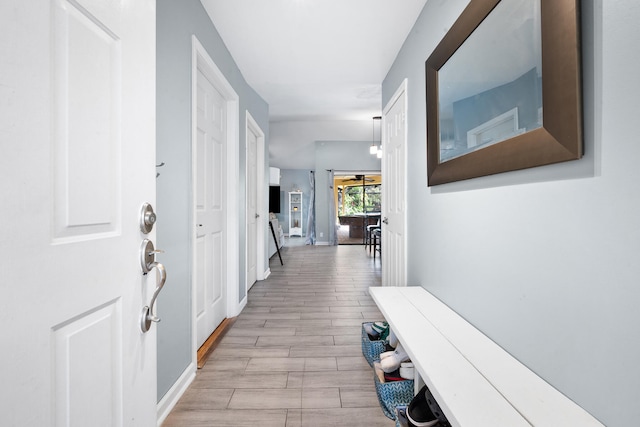 hall featuring light wood-type flooring