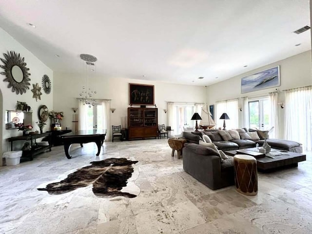 living room featuring french doors