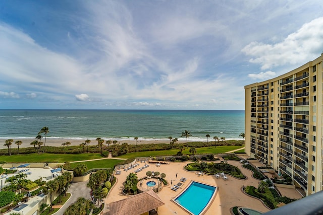 view of water feature with a view of the beach