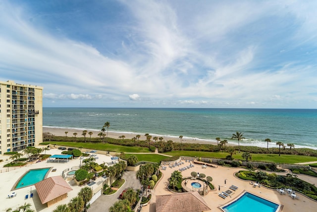 property view of water with a beach view