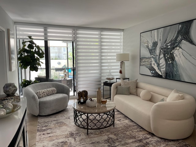 living room featuring tile patterned floors