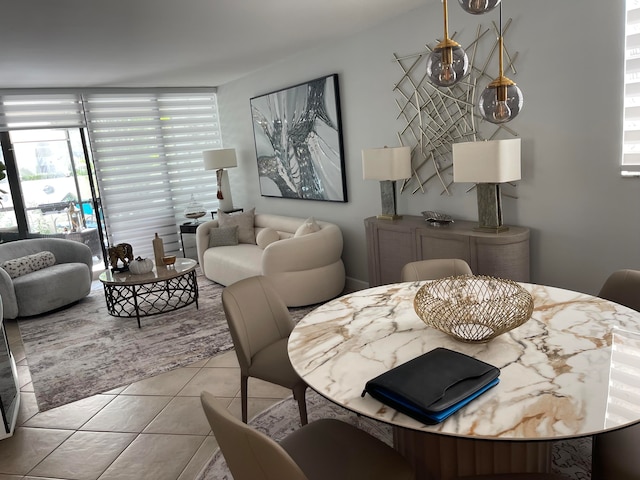 living room with light tile patterned floors