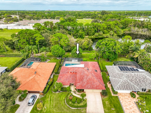 aerial view with a water view