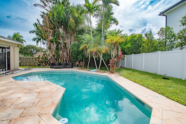 view of pool featuring a patio