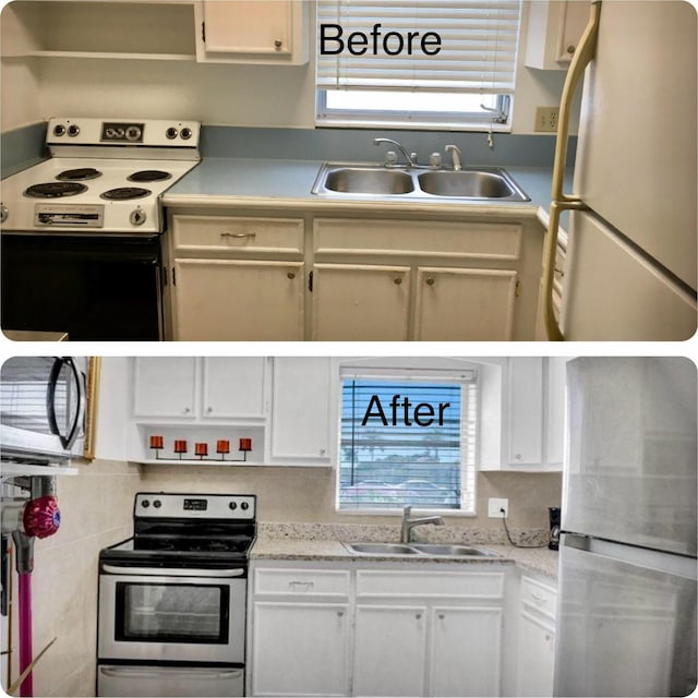 kitchen featuring appliances with stainless steel finishes, sink, and white cabinets