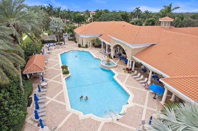 view of swimming pool with a patio