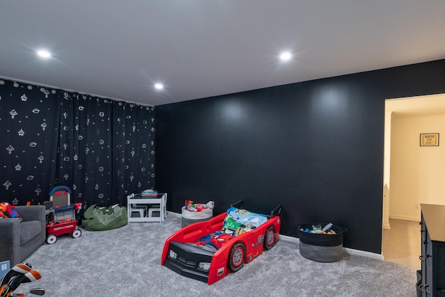 recreation room with carpet floors