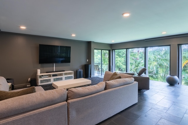 living room with crown molding