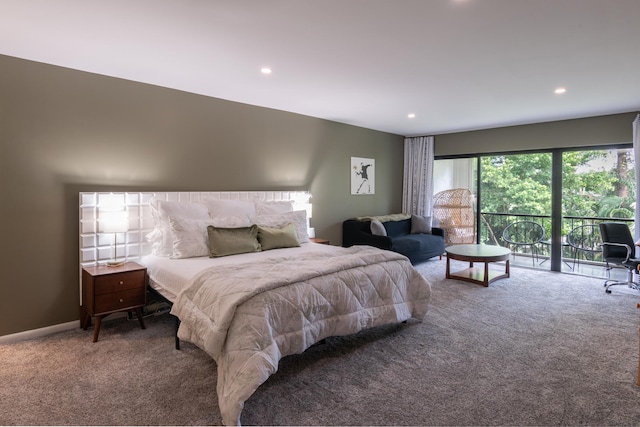 bedroom featuring access to outside and carpet