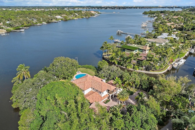 aerial view with a water view