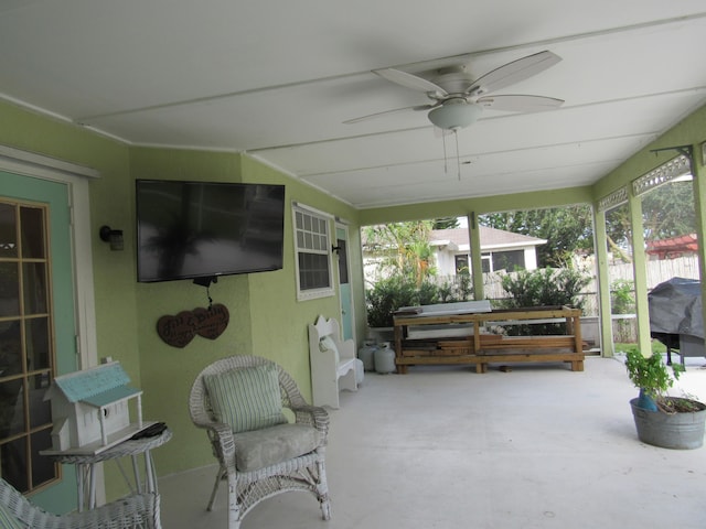 view of patio / terrace featuring ceiling fan and a grill