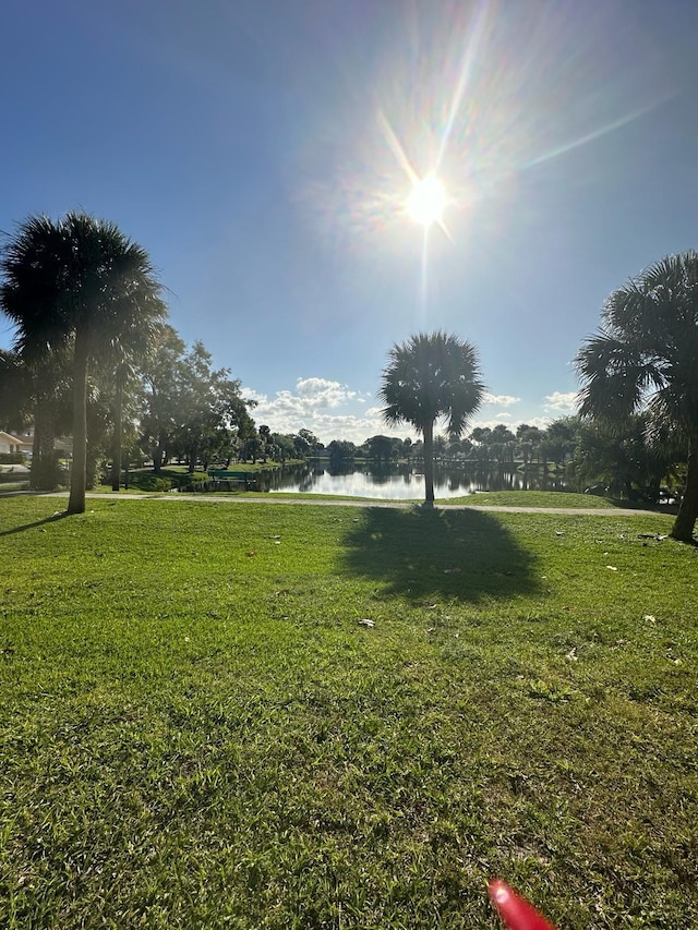 view of yard with a water view