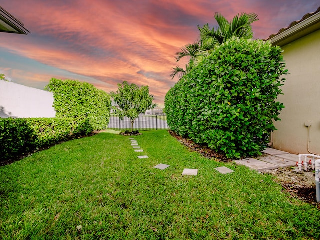 view of yard at dusk