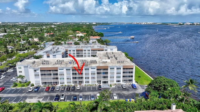 aerial view with a water view