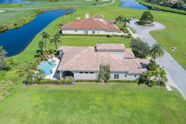 aerial view with a water view