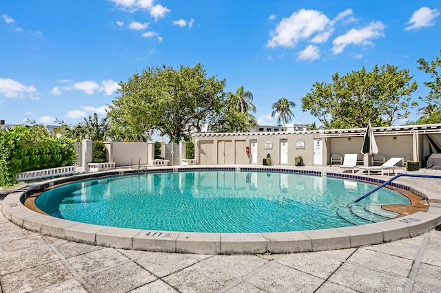 view of swimming pool with a patio area