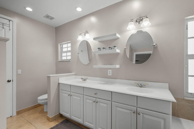 bathroom featuring vanity, toilet, and tile patterned floors