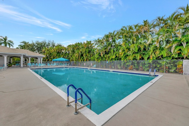 view of swimming pool featuring a patio