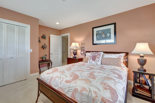 carpeted bedroom with a closet