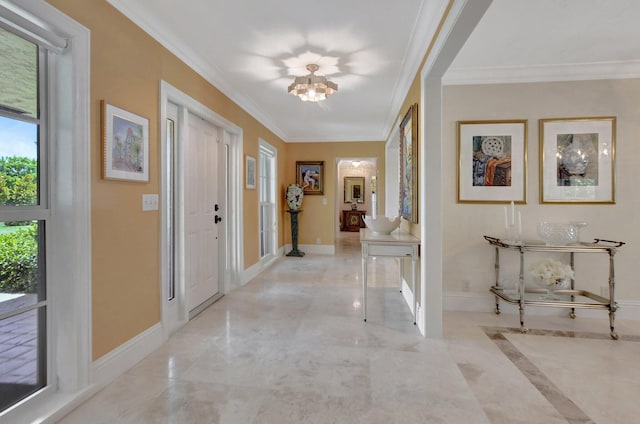 entryway with crown molding