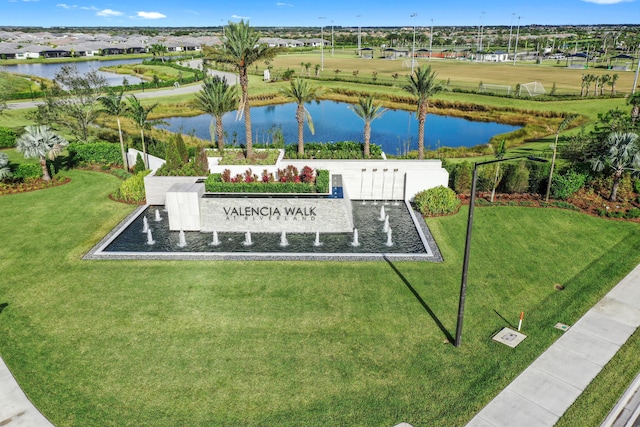 surrounding community featuring a water view and a yard