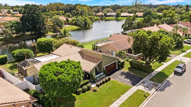 aerial view with a water view